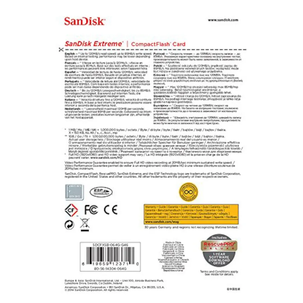 Sandisk Kameraovervåking|Foto Og Video|Extreme CF-kort 64 GB