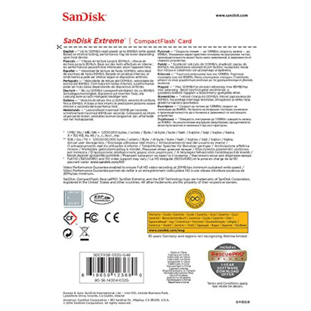 Sandisk Kameraovervåking|Foto Og Video|Extreme CF-kort 32 GB
