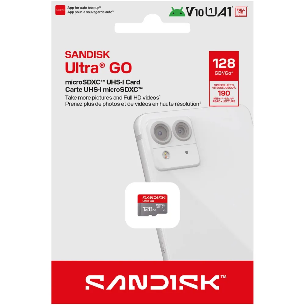 Sandisk Rengjøring|Foto Og Video|microSD Ultra Go minnekort 128 GB – 190 MB/s