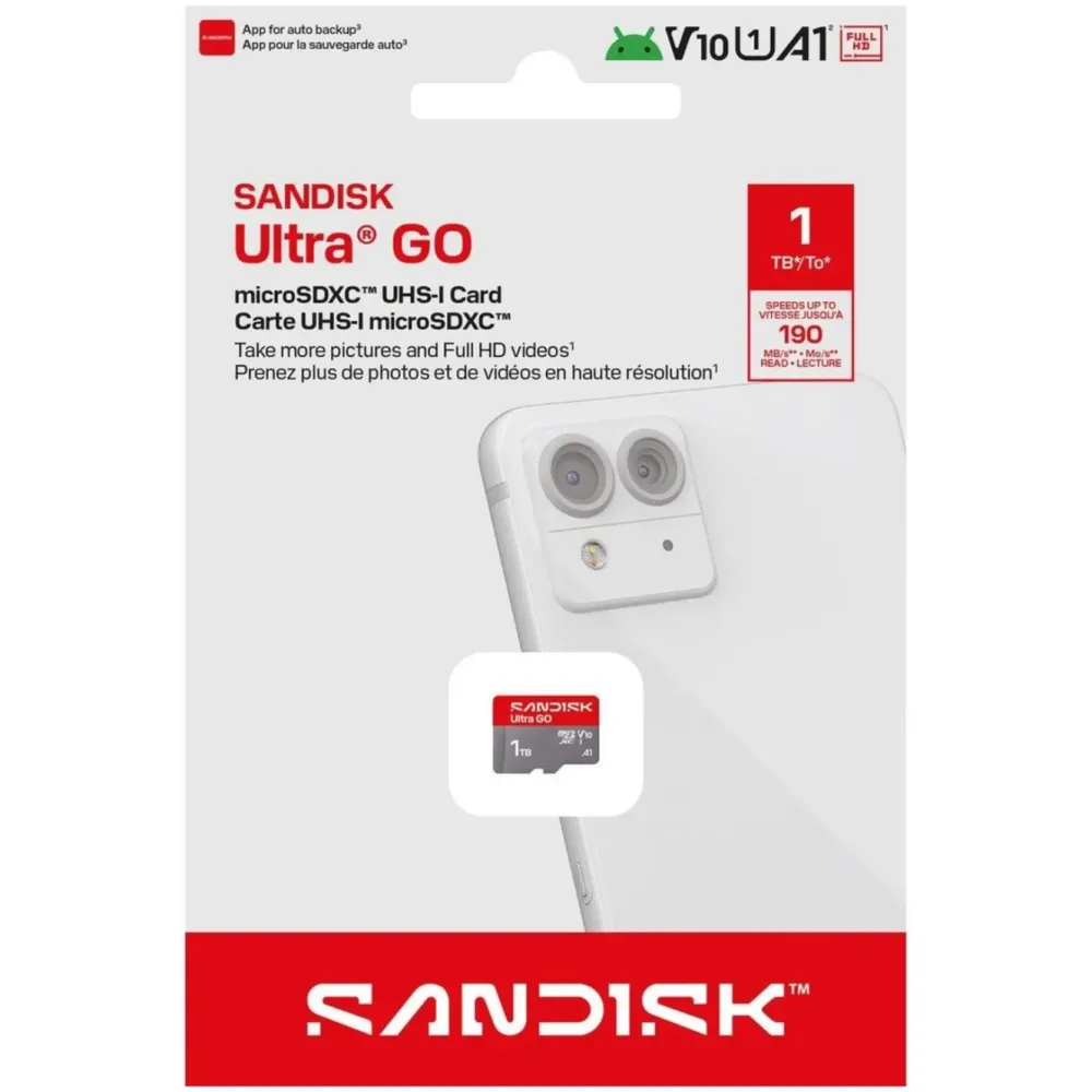 Sandisk Kameraovervåking|Foto Og Video|microSD Ultra Go minnekort 1 TB – 190 MB/s