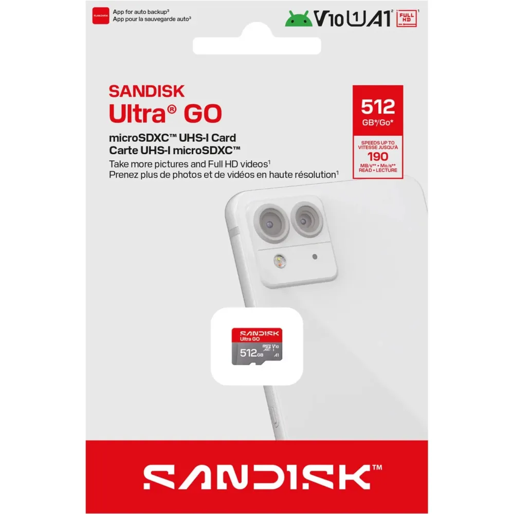 Sandisk Kameraovervåking|Foto Og Video|microSD Ultra Go minnekort 512 GB – 190 MB/s