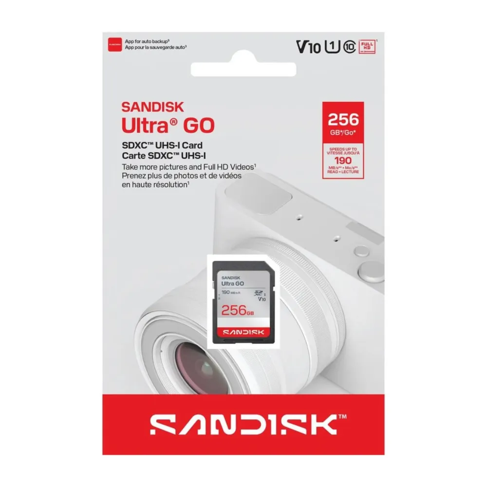 Sandisk Kameraovervåking|Foto Og Video|SD Ultra GO SDXC-minnekort 190 MB/s 256 GB