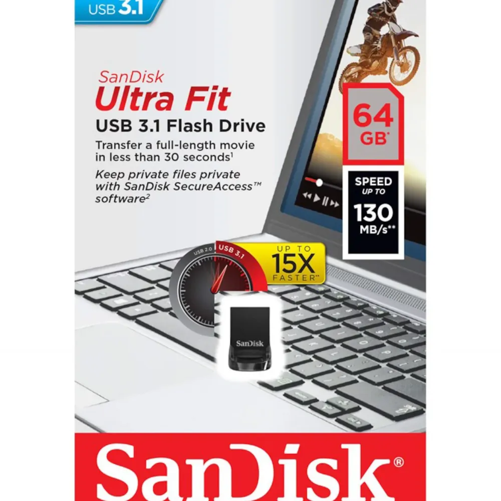 Sandisk Lagring|Ultra Fit 3.1 USB-minne 64 GB