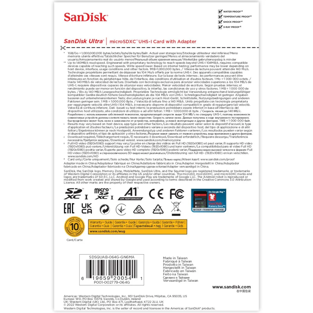 Sandisk Kameraovervåking|Foto Og Video|Ultra Micro-SD-kort 64 GB SDXC