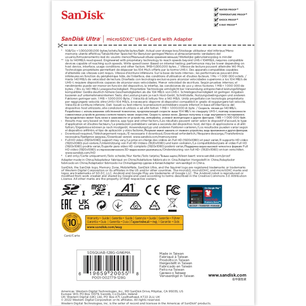 Sandisk Kameraovervåking|Foto Og Video|Ultra Micro-SD-kort 128 GB SDXC