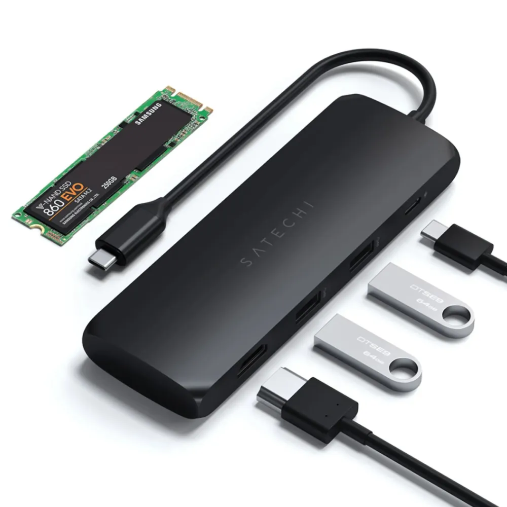 Satechi Mac-Tilbehør|Kabler Og Adaptere|USB-C-multiadapter med SSD-plass Svart