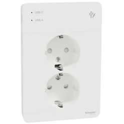Schneider Electric Sterkstrøm|Exxact Jordet vegguttak med USB-porter Hvit