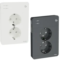 Schneider Electric Sterkstrøm|Exxact Jordet vegguttak med USB-porter Hvit