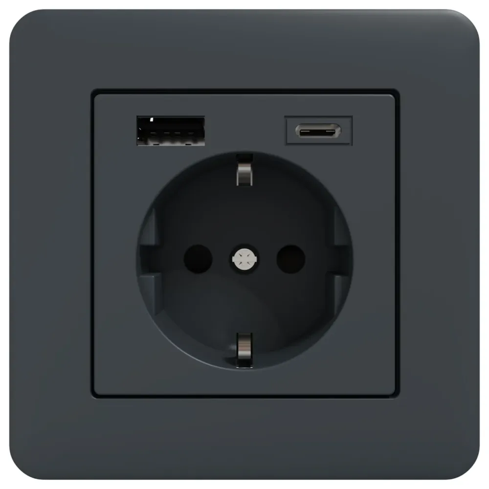 Schneider Electric Sterkstrøm|Exxact Jordet vegguttak med USB-porter Svart