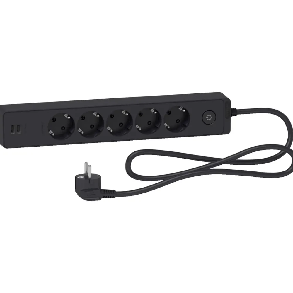 Schneider Electric Strømledninger|Sterkstrøm|Grenuttak med bryter og USB-uttak 5-veis