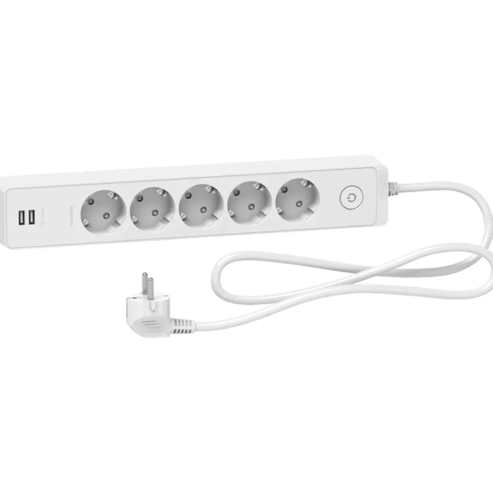 Schneider Electric Strømledninger|Sterkstrøm|Grenuttak med bryter og USB-uttak 5-veis