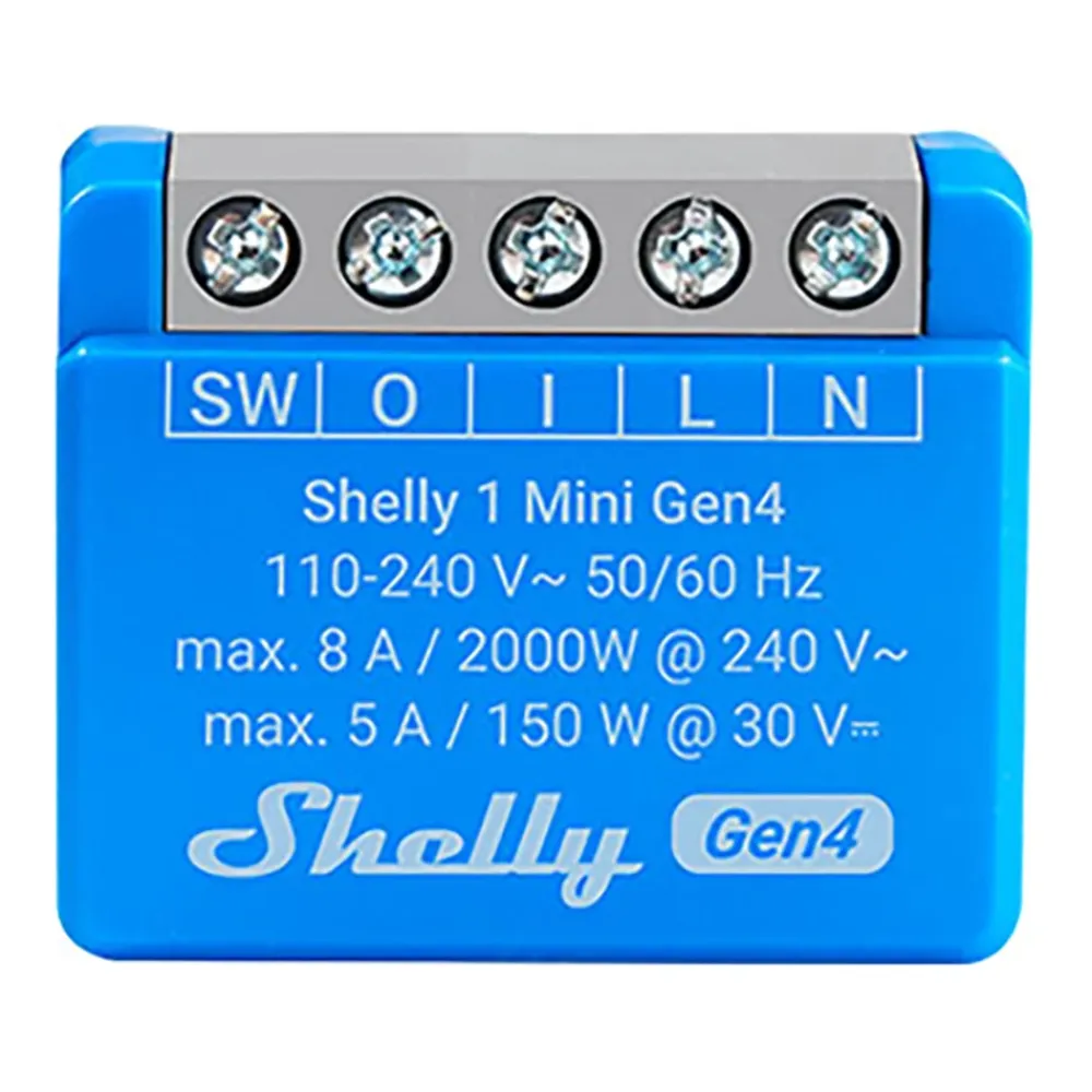 Shelly Smarte Alarmer|Smarte Sensorer|1 Mini Gen4 smart strømbrytermodul