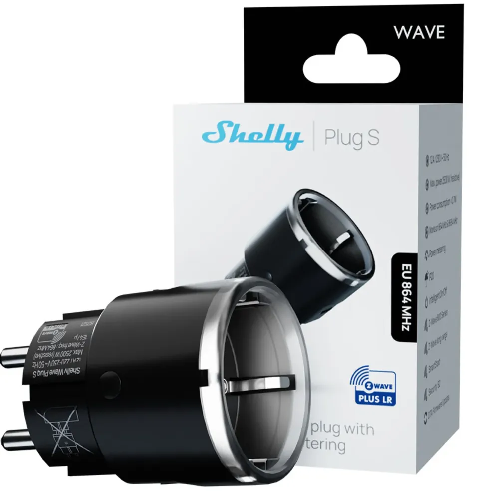 Shelly Sterkstrøm|Smarte Sensorer|Wave Plug S LR – smart Z-Wave-plugg med energimåling
