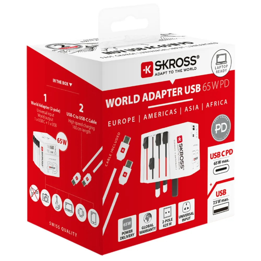 Skross Reiseeffekter|Overfallsalarm|AC65PD ujordet reiseadapter med USB PD 65W