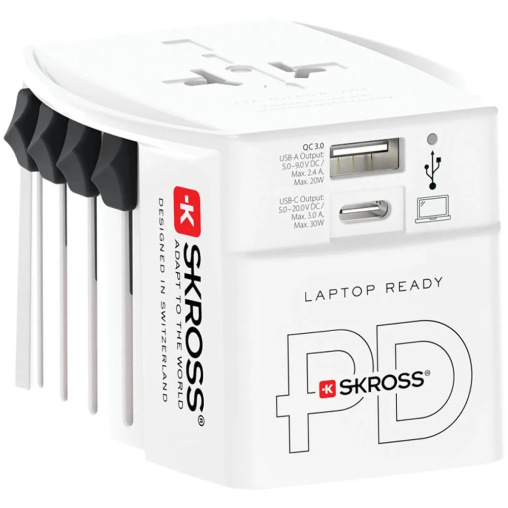 Skross Reiseeffekter|Overfallsalarm|AC30PD ujordet reiseadapter med USB PD 30 W