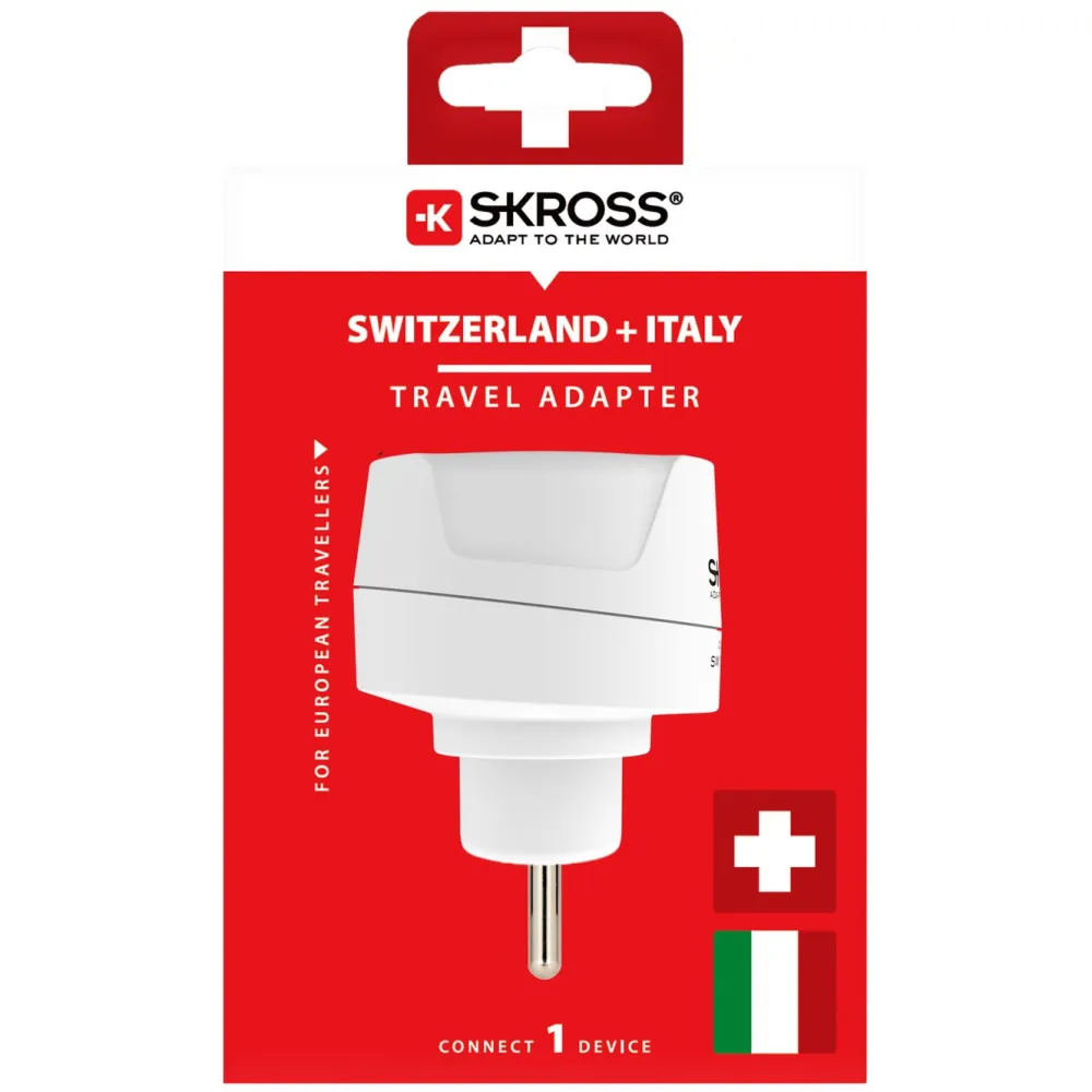 Skross Reiseeffekter|Overfallsalarm|Jordet reiseadapter - Sveits, Italia og Brasil