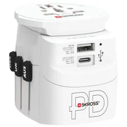 Skross Reiseeffekter|Overfallsalarm|Jordet reiseadapter - universal med USB-uttak