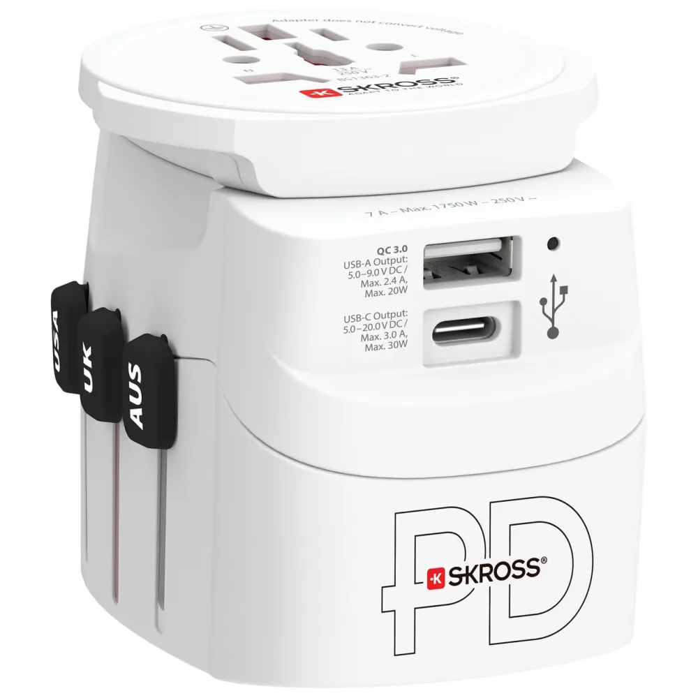 Skross Reiseeffekter|Overfallsalarm|Jordet reiseadapter - universal med USB-uttak
