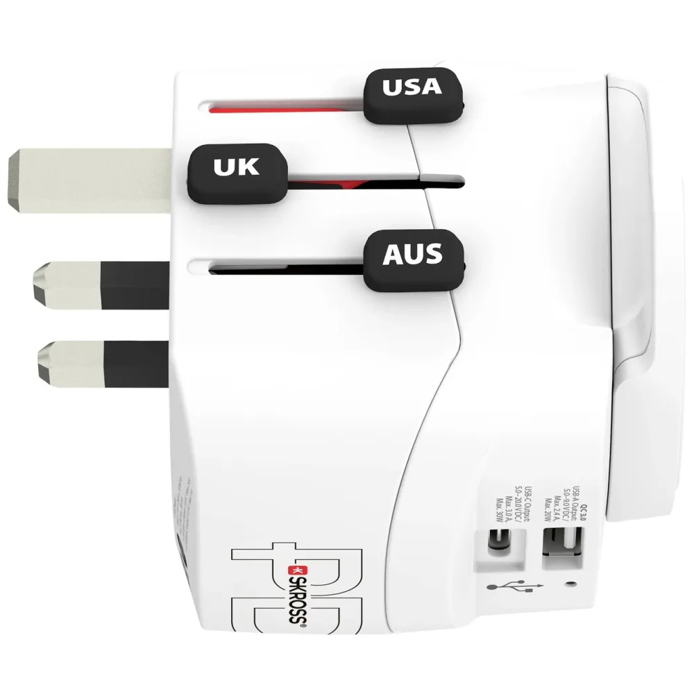 Skross Reiseeffekter|Overfallsalarm|Jordet reiseadapter - universal med USB-uttak