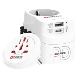 Skross Reiseeffekter|Overfallsalarm|Jordet reiseadapter - universal med USB-uttak