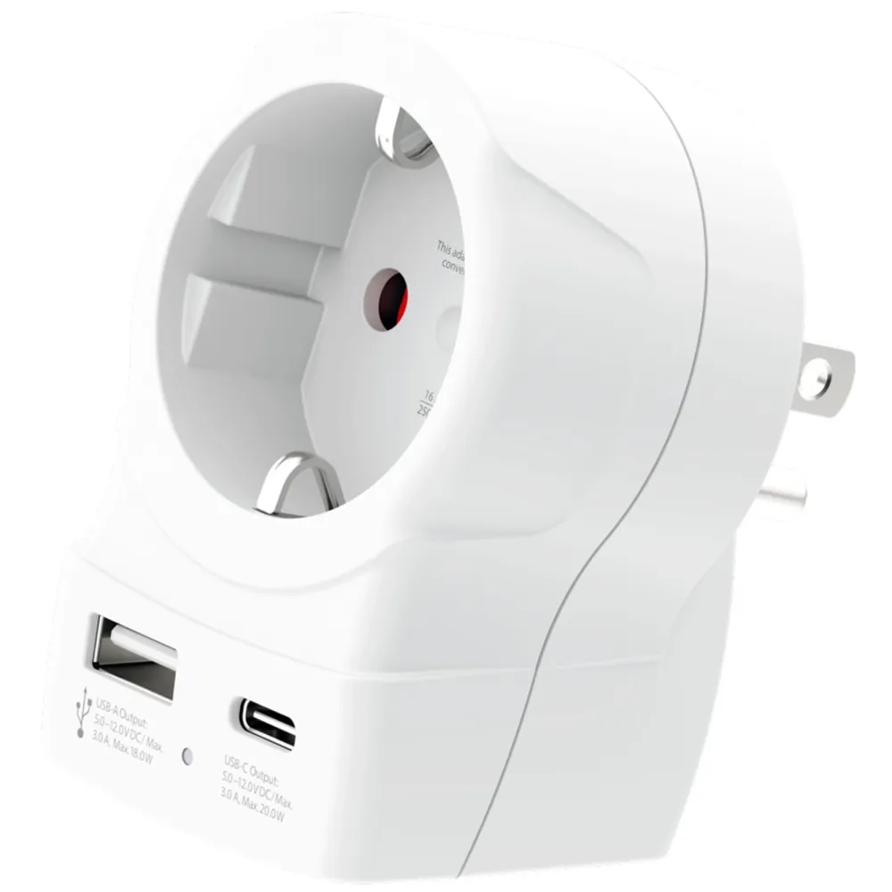 Skross Reiseeffekter|Overfallsalarm|Reiseadapter Europa til USA USB AC PD 20W