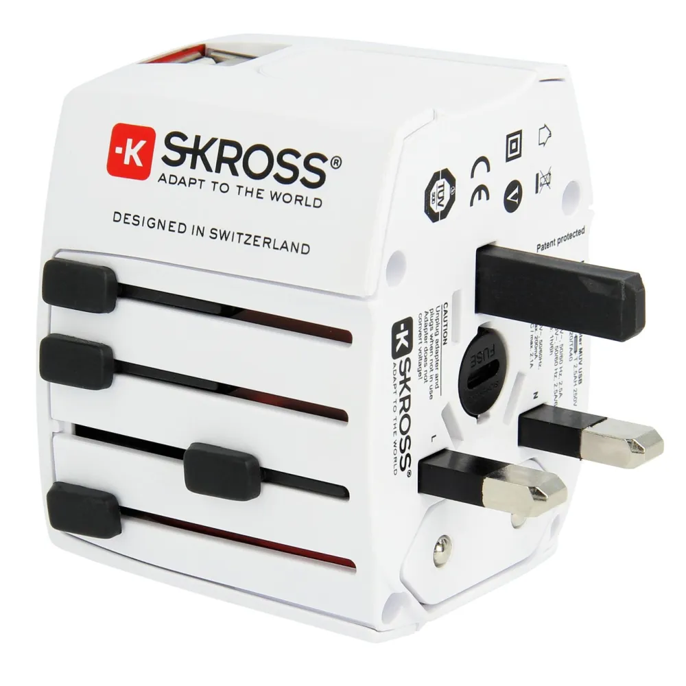 Skross Reiseeffekter|Overfallsalarm|Ujordet universalreiseadapter med USB