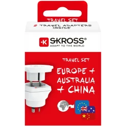 Skross Reiseeffekter|Overfallsalarm|Universelt jordet reiseadapter til Australia, Kina og Europa