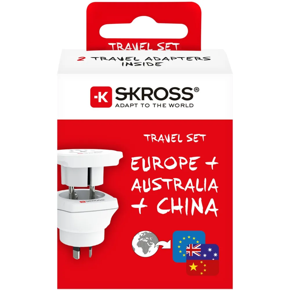 Skross Reiseeffekter|Overfallsalarm|Universelt jordet reiseadapter til Australia, Kina og Europa