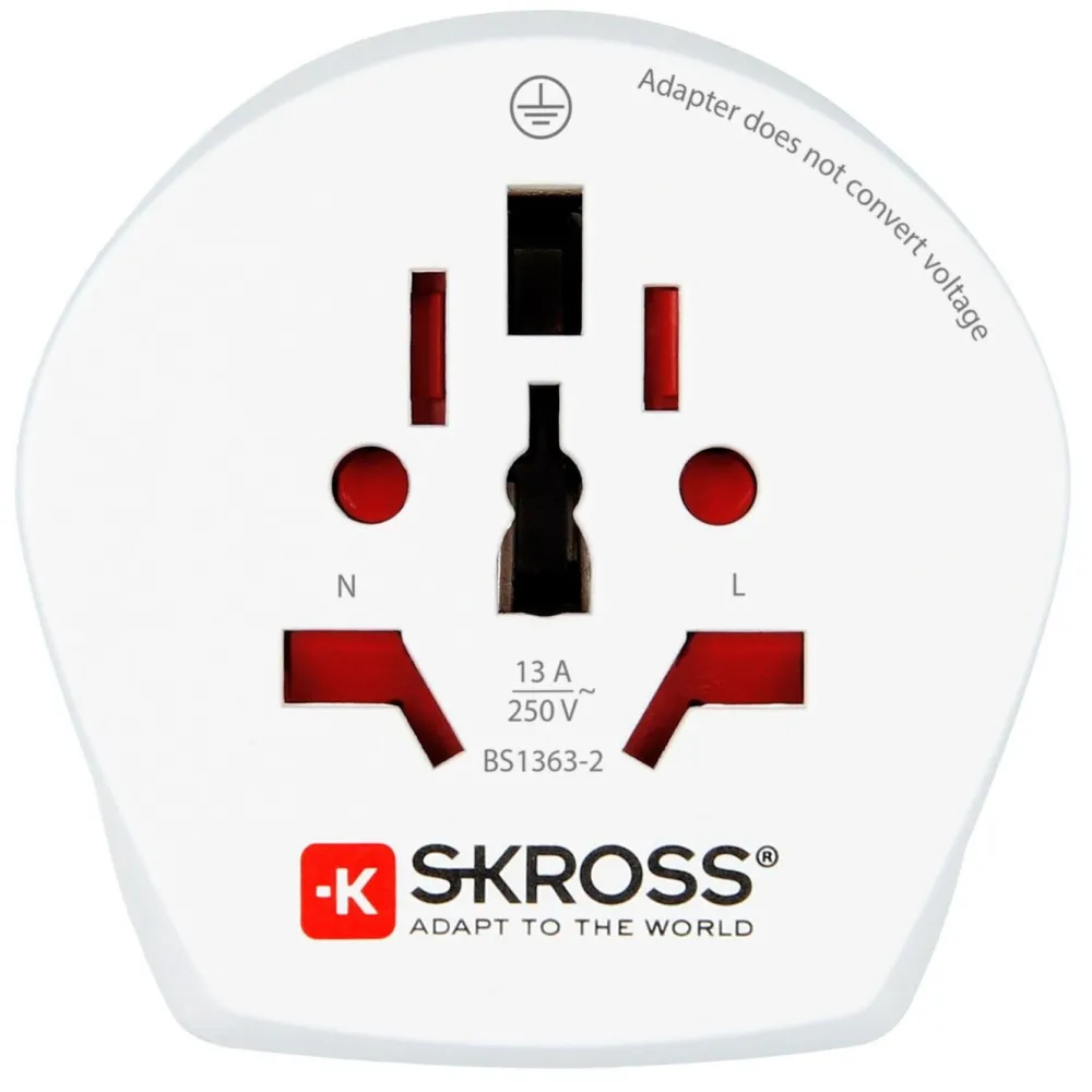Skross Reiseeffekter|Overfallsalarm|Universelt jordet reiseadapter til Australia, Kina og Europa