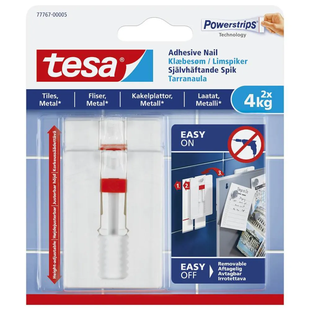 Tesa Teip|Opphenging|Justerbar limspiker for kakkel og metall 4 kg 2-pk.