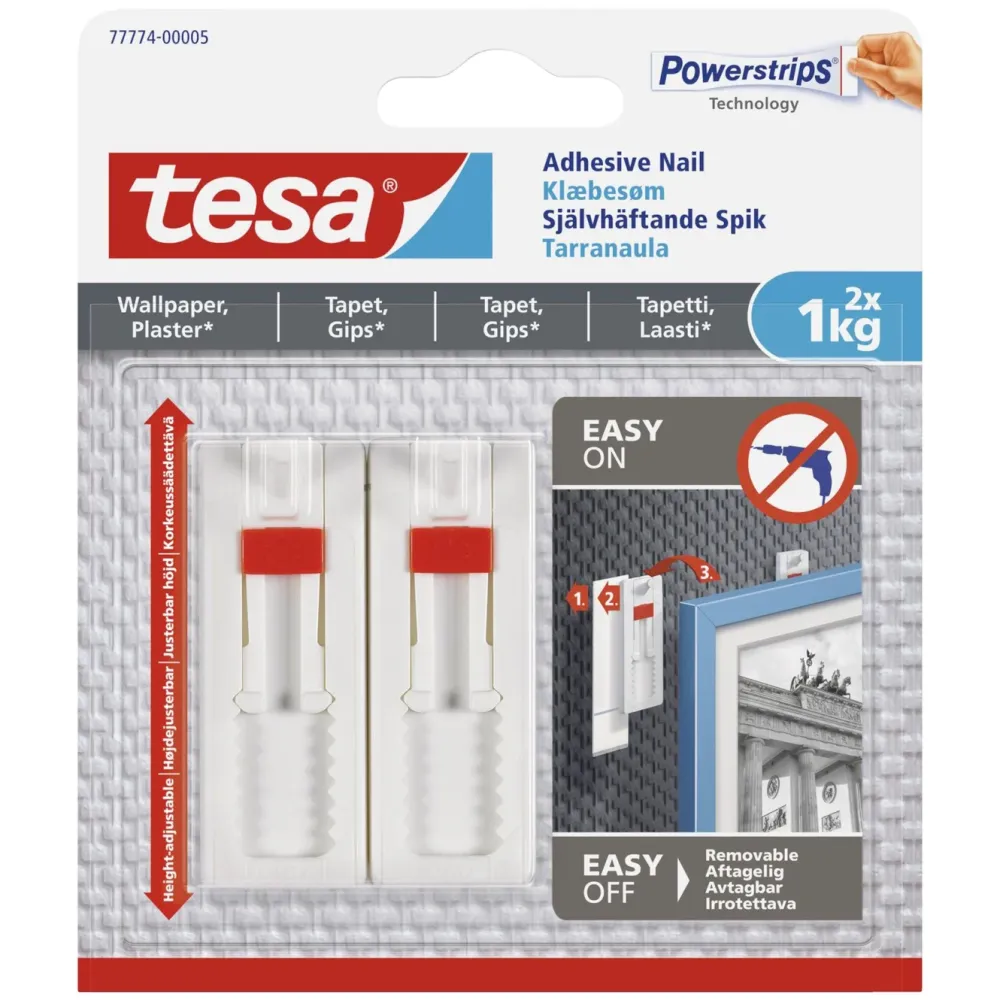 Tesa Teip|Opphenging|Justerbar limspiker for tapet og gips 1 kg 2-pk.