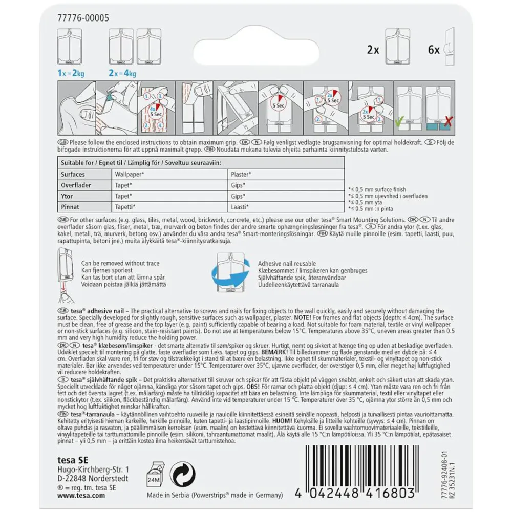 Tesa Kjemi, Spray, Lim|Opphenging|Limspiker for tapet og puss 2 kg 2-pk.