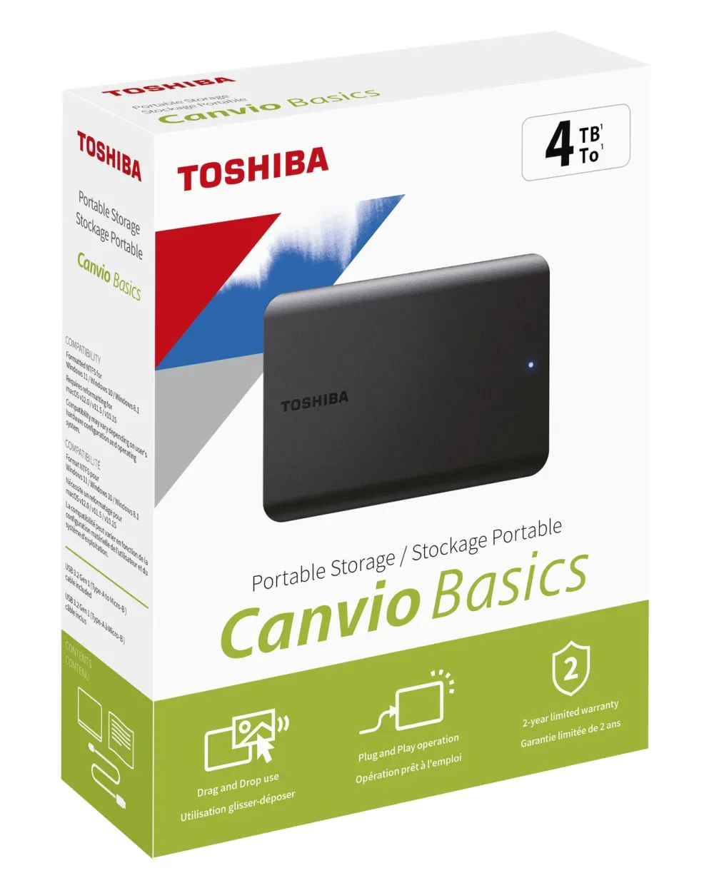 Toshiba Lagring|Canvio Basics Ekstern harddisk 4 TB