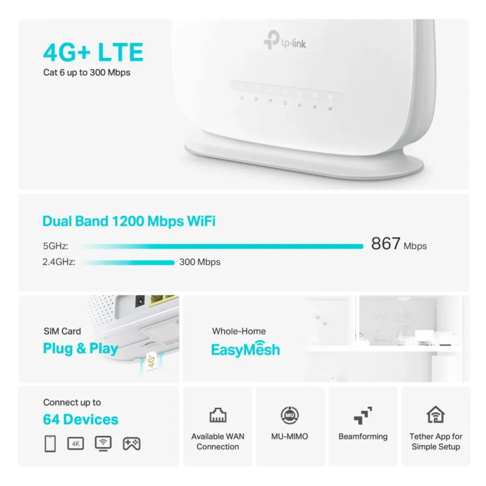 TP-Link Mobilt Bredbånd Og Rutere|Archer MR515 4G+-ruter AC1200