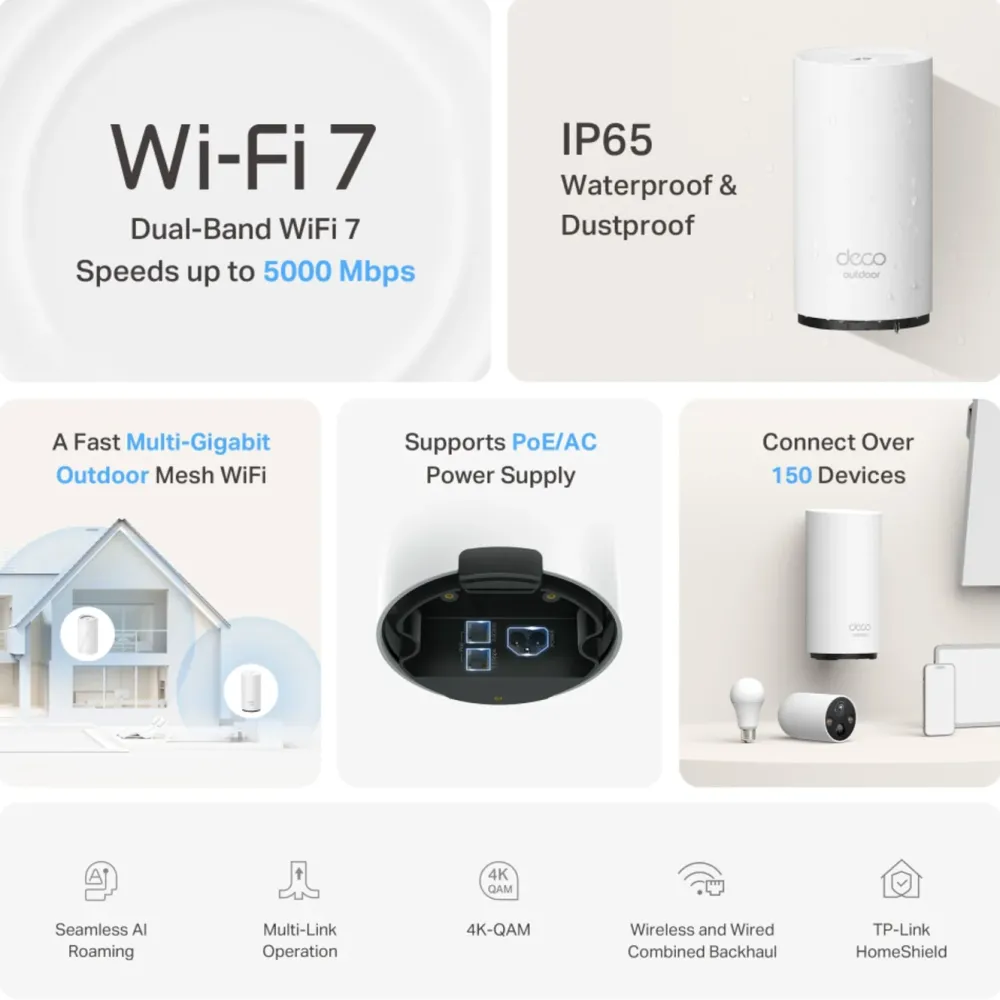 TP-Link Wifi-Routere|Mobilt Bredbånd Og Rutere|Deco BE25 Outdoor Mesh Wi-Fi 7-ruter BE3600