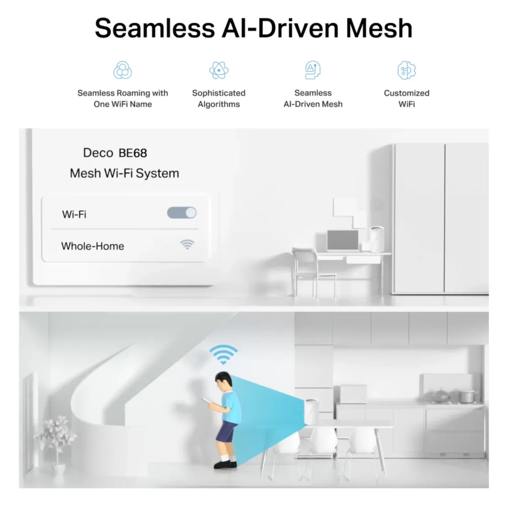 TP-Link Mesh|Wifi-Routere|Deco BE68 wifi 7-meshsystem BE14000 med 10G-port 1-pack