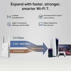 TP-Link Mobilt Bredbånd Og Rutere|Nettverkskabler|RE235BE – WiFi 7 BE3600-extender