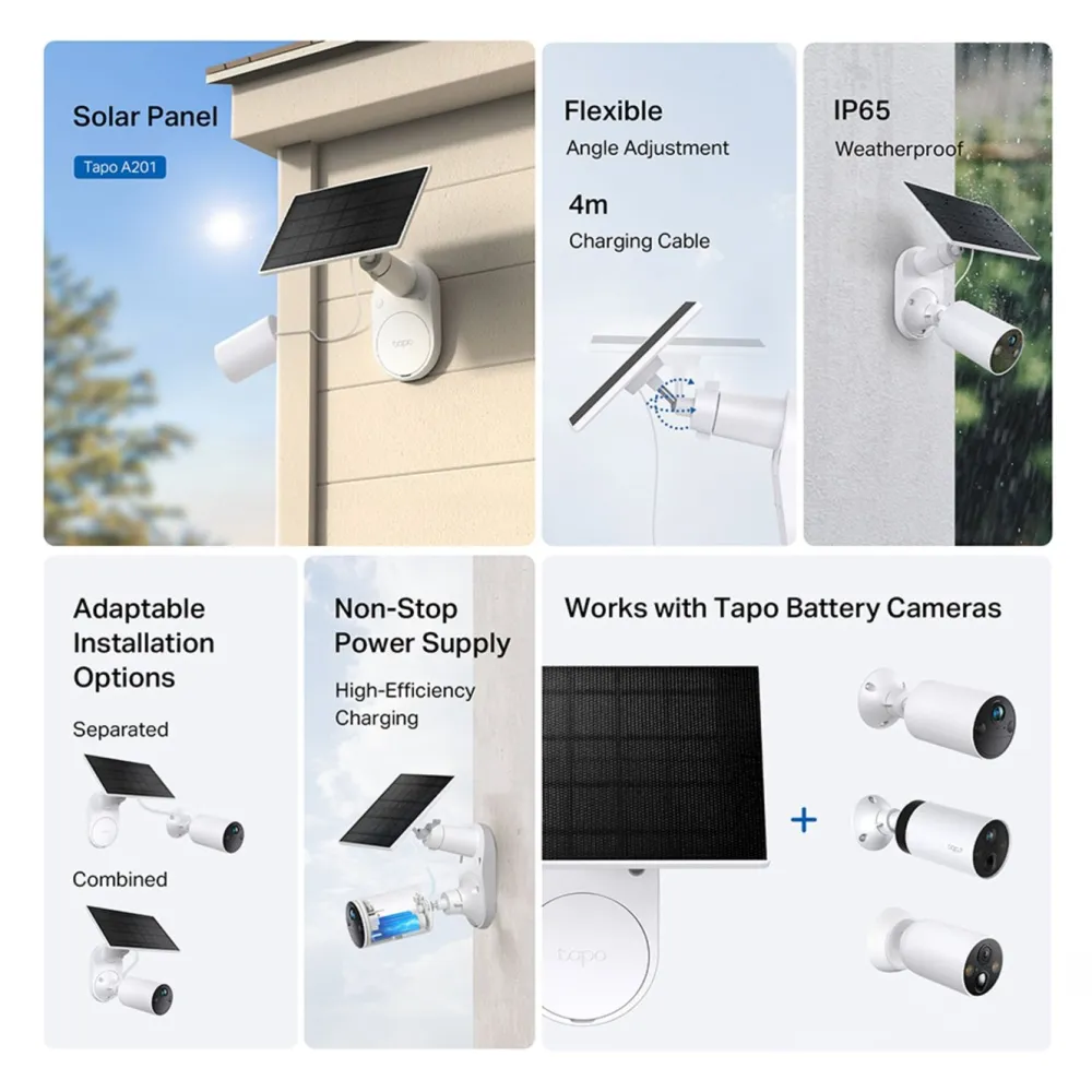 TP-Link Biltilbehør|Batterier|Tapo A201 – Solcellepanel for overvåkningskamera
