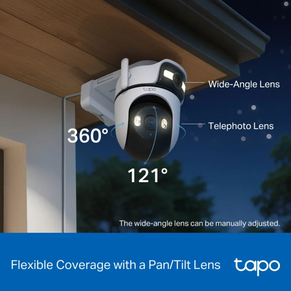 TP-Link Alarmsystemer|Skimmingsbeskyttelse|Tapo C545D Overvåkingskamera med doble linser 2K, IP66, wifi