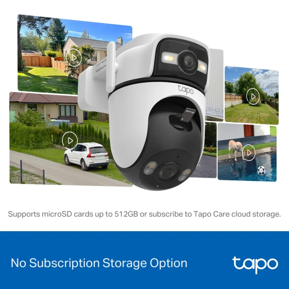 TP-Link Alarmsystemer|Skimmingsbeskyttelse|Tapo C545D Overvåkingskamera med doble linser 2K, IP66, wifi