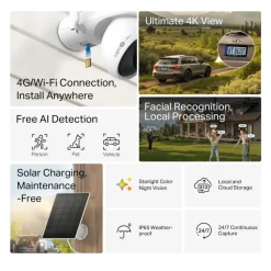TP-Link Kameraovervåking|Tapo C665G Solcelledrevet 4K Pan/Tilt overvåkingskamera med Wi-Fi/4G
