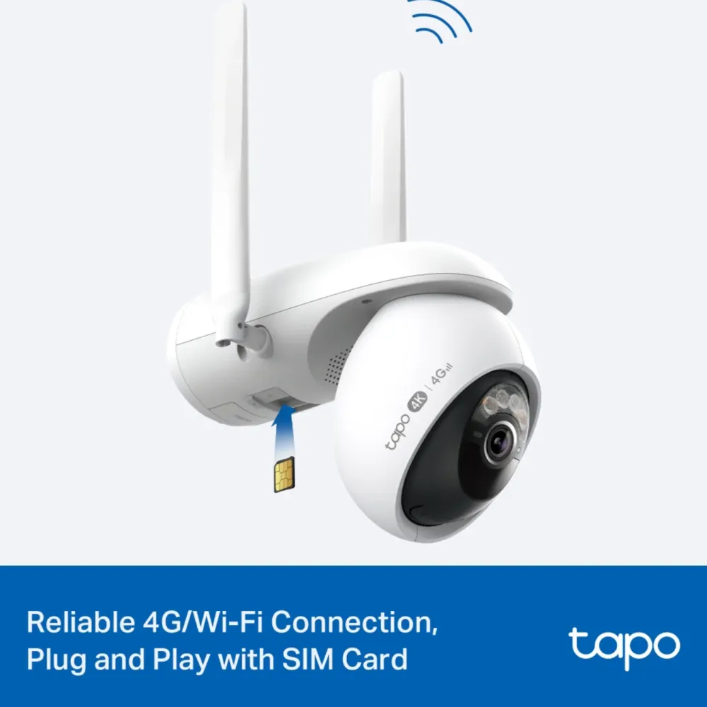 TP-Link Kameraovervåking|Tapo C665G Solcelledrevet 4K Pan/Tilt overvåkingskamera med Wi-Fi/4G