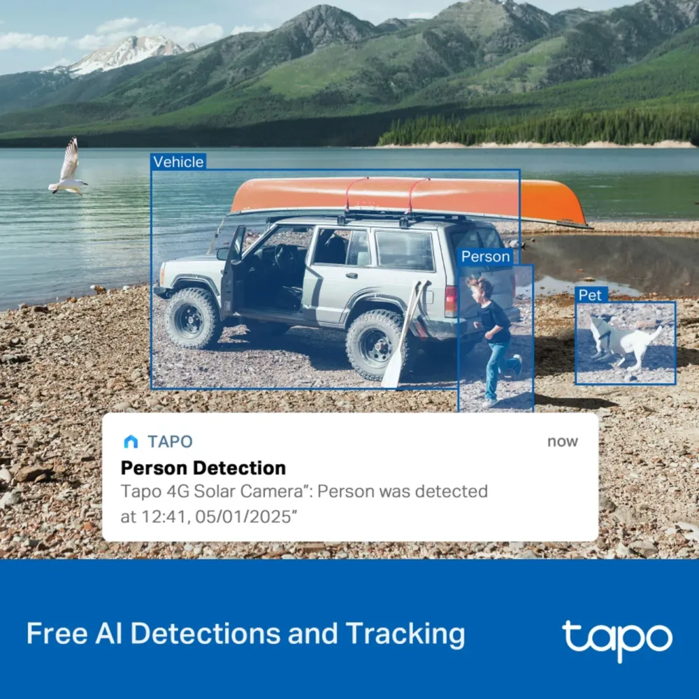 TP-Link Kameraovervåking|Tapo C665G Solcelledrevet 4K Pan/Tilt overvåkingskamera med Wi-Fi/4G