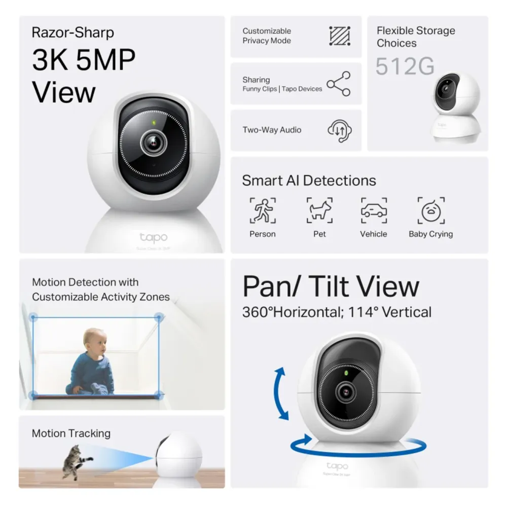TP-Link Kameraovervåking|Tapo C230 Pan/Tilt AI Overvåkingskamera
