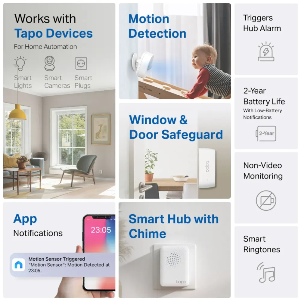 TP-Link Alarmsystemer|Smarte Sensorer|Tapo T30 KIT – Smarte sensorer for et tryggere og mer komfortabelt hjem