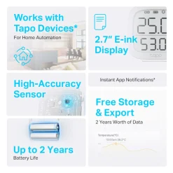 TP-Link Smarte Alarmer|Smarte Sensorer|Tapo T315 Smart termometer og hygrometer