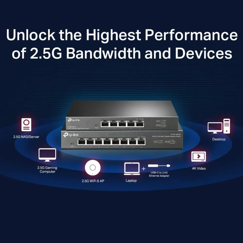 TP-Link Mobilt Bredbånd Og Rutere|Nettverkskabler|TL-SG105-M2 5-porters 2,5 gigabitswitch