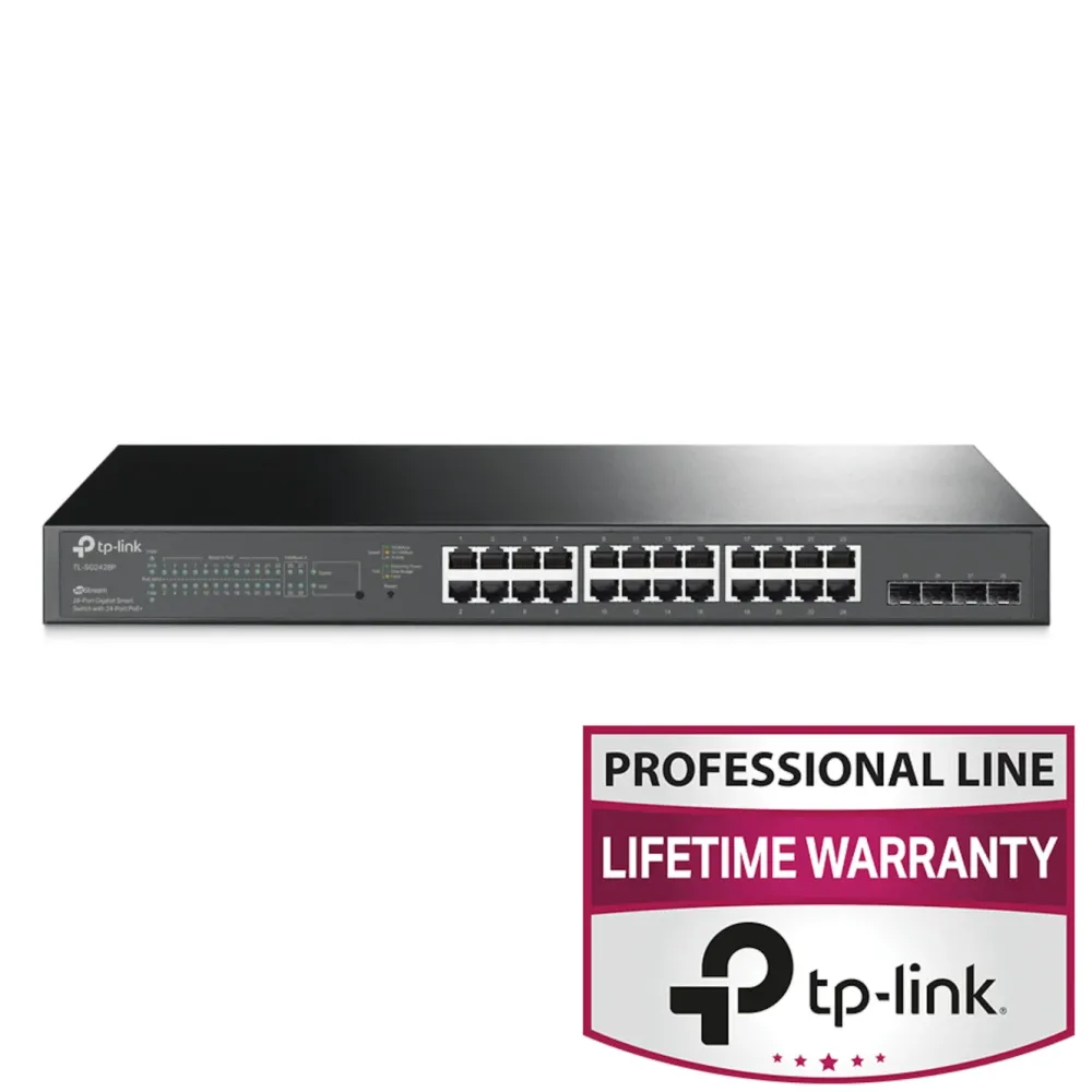 TP-Link Kablet Nettverk|TL- SG2428P Administrerbar gigabitswitch - 28 porter med 24 porter PoE+