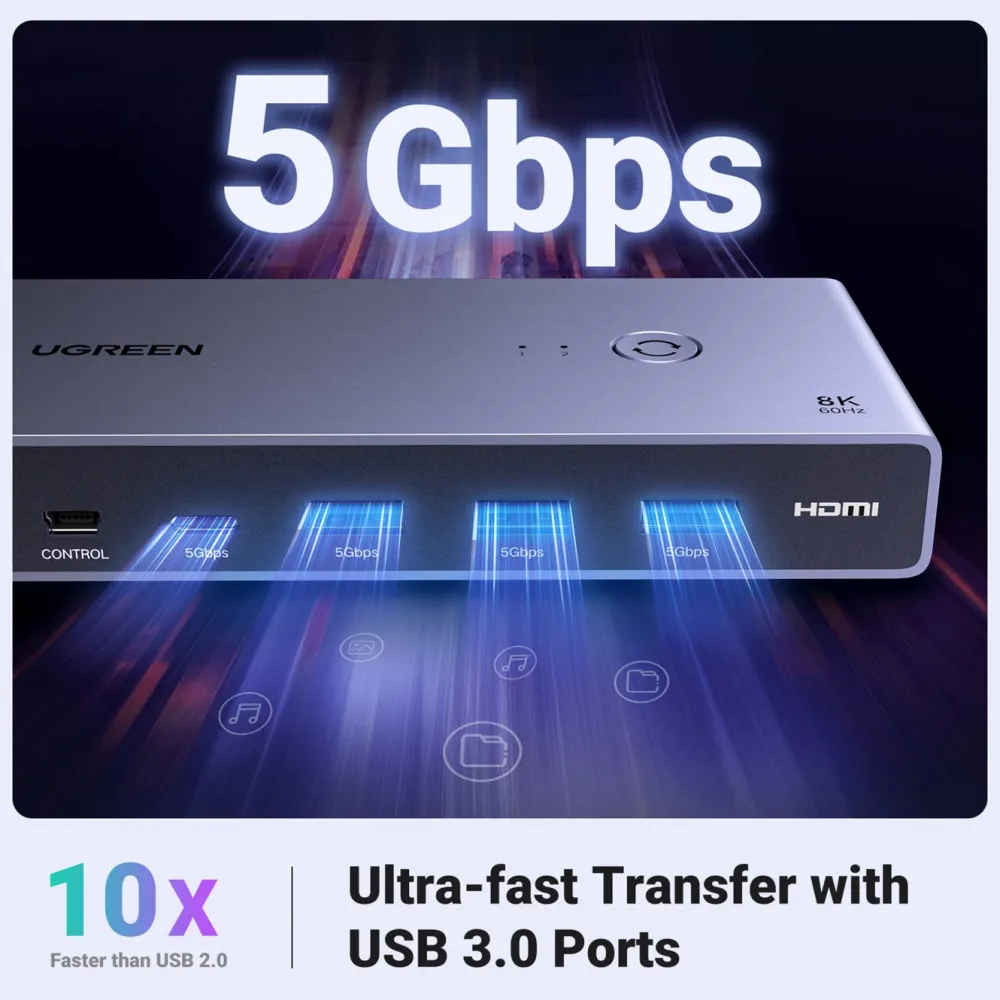 Ugreen Datatilbehør|Ergonomi|8K HDMI KVM-switch for 2 datamaskiner