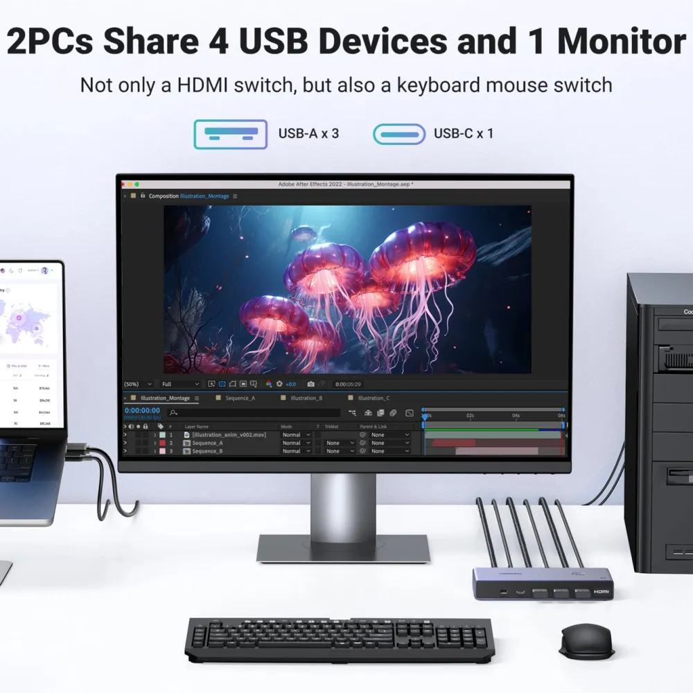 Ugreen Datatilbehør|Ergonomi|8K HDMI KVM-switch for 2 datamaskiner